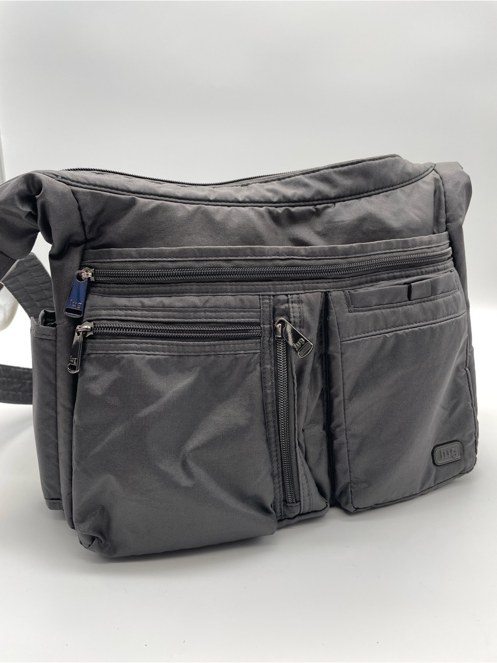 Lug Double Dutch Crossbody Travel Bag Charcoal Gray Lightweight Organizer